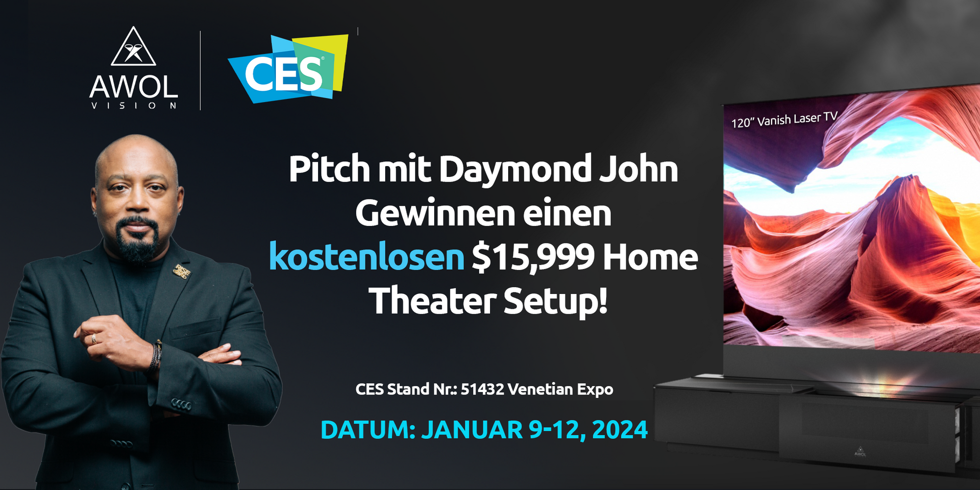 AWOL Vision stellt auf der CES 2024 hochmoderne Heimkino-Projektoren vor: Gewinnen Sie mit Daymond John Produkte im Gesamtwert von $50.000