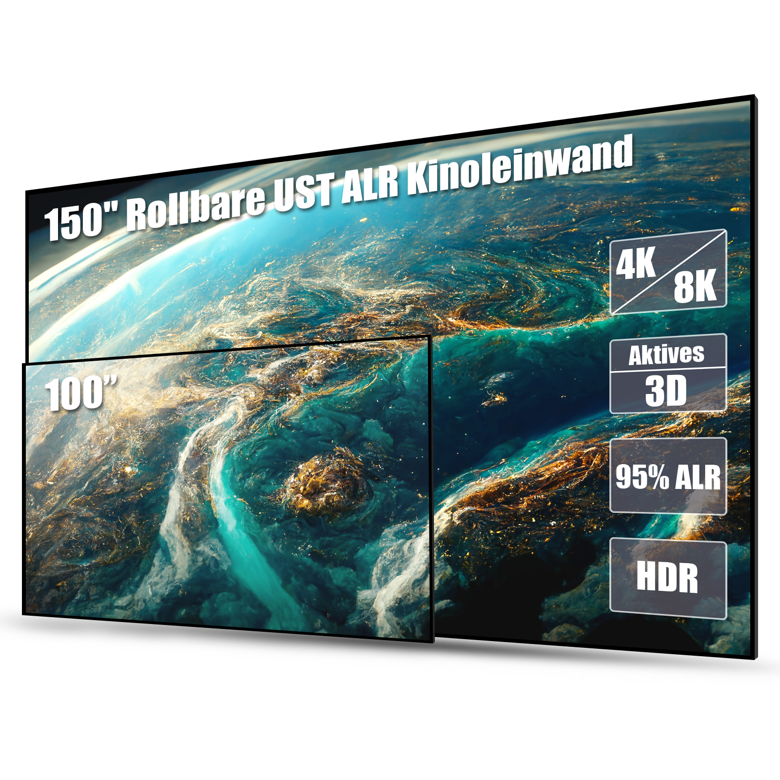 150 Zoll rollbare Ultrakurzdistanz ALR Leinwand von AWOL Vision für 4K/8K Heimkino.