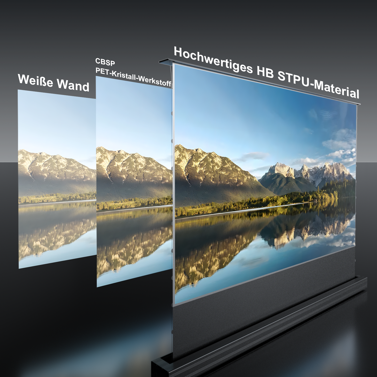 AWOL Vision Cinematic+ beamer leinwand elektrisch mit hochwertigem HB STPU Material im Vergleich.