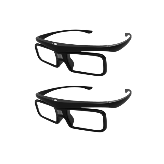 3D Brille Set mit zwei leichten schwarzen Brillen für DLP Link Projektoren und Heimkino Anwendung.