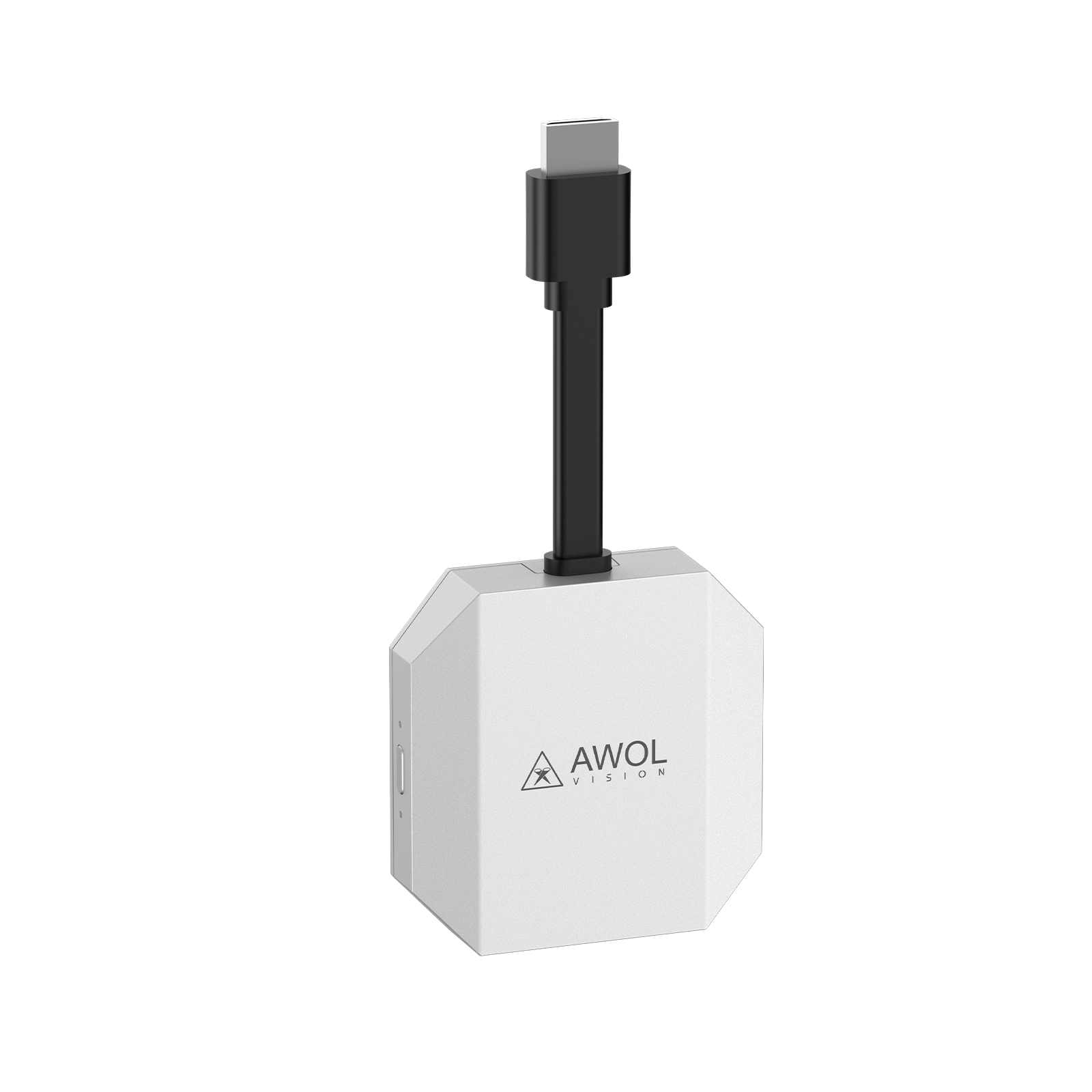AWOL Vision kabelloser HDMI-Dongle in Weiß für Surround‑Sound‑System Integration mit Beamer.