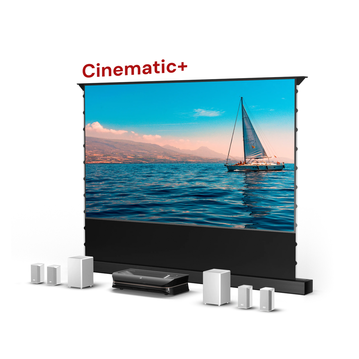 AWOL Theater 3000X Plus mit Cinematic+ ALR Leinwand und vollwertigem Soundsystem.