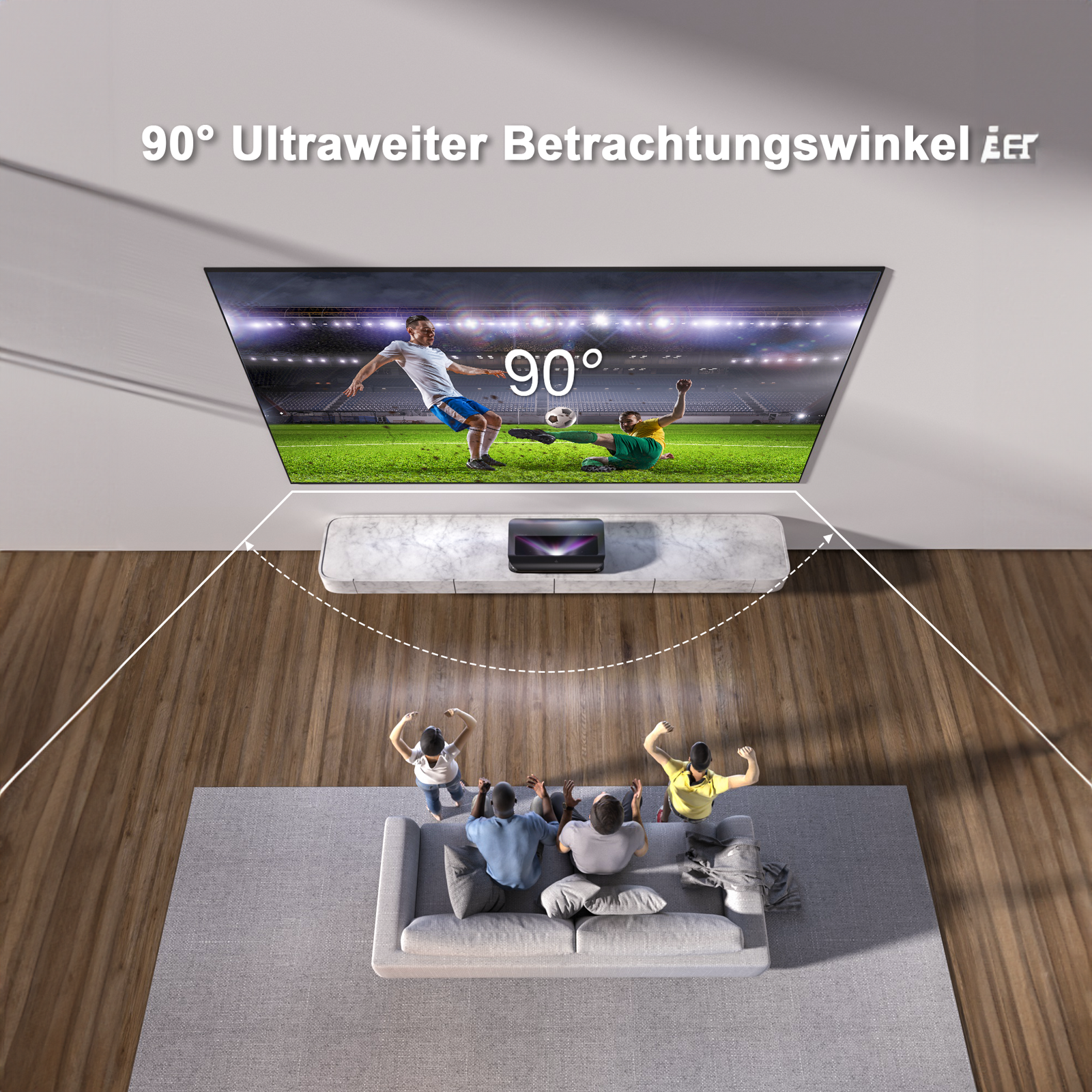 AWOL Vision Tageslicht Fresnel ALR Leinwand mit 90 Grad Betrachtungswinkel für helles Heimkino und perfekte Sicht aus jedem Winkel.