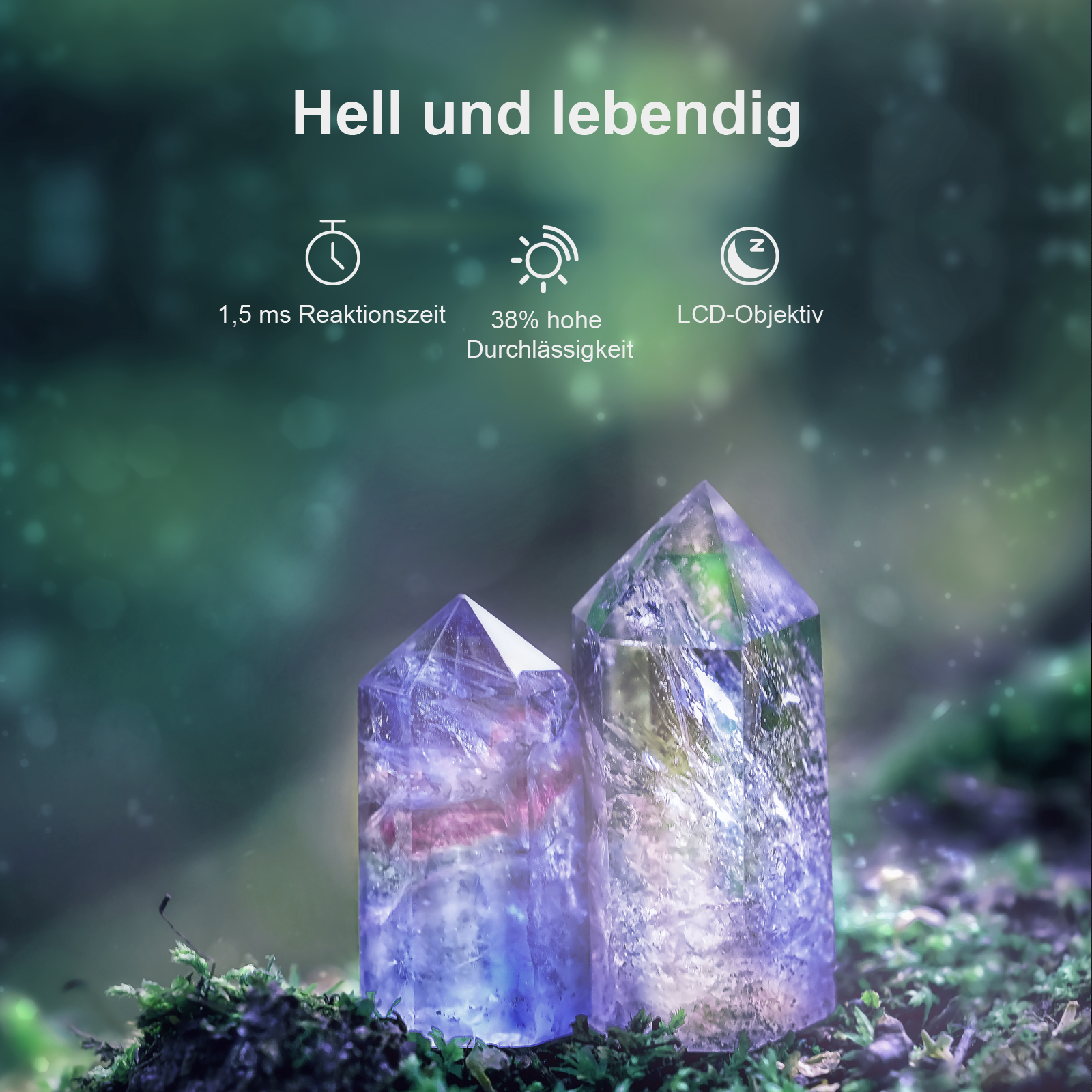 3D Brille mit schneller Reaktionszeit von 1.5 Millisekunden und hoher Lichtdurchlässigkeit für helle und lebendige Bildqualität.