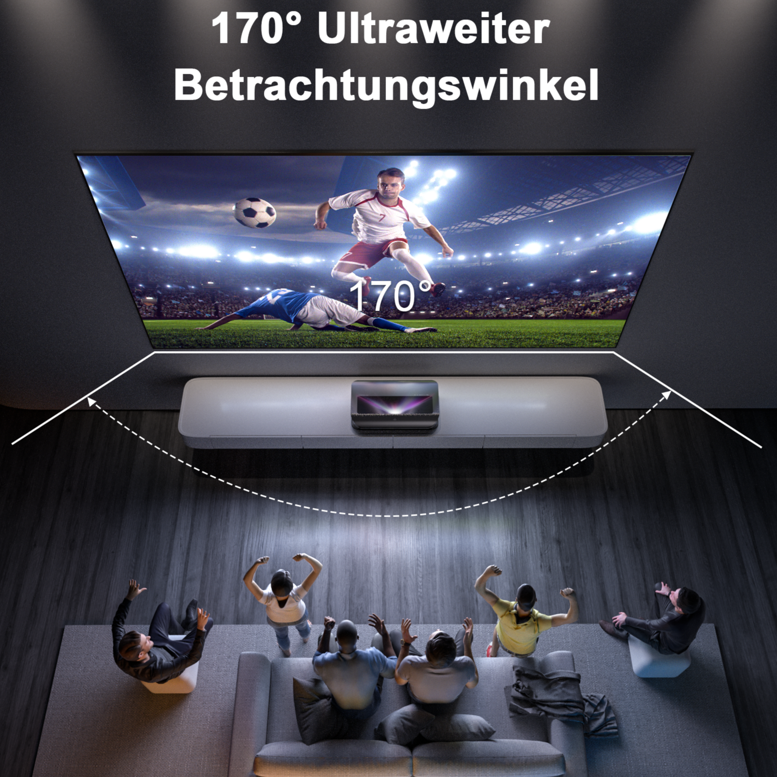 170° Betrachtungswinkel mit AWOL Vision ALR Leinwand – ideal für Heimkino mit Ultrakurzdistanz Beamer.