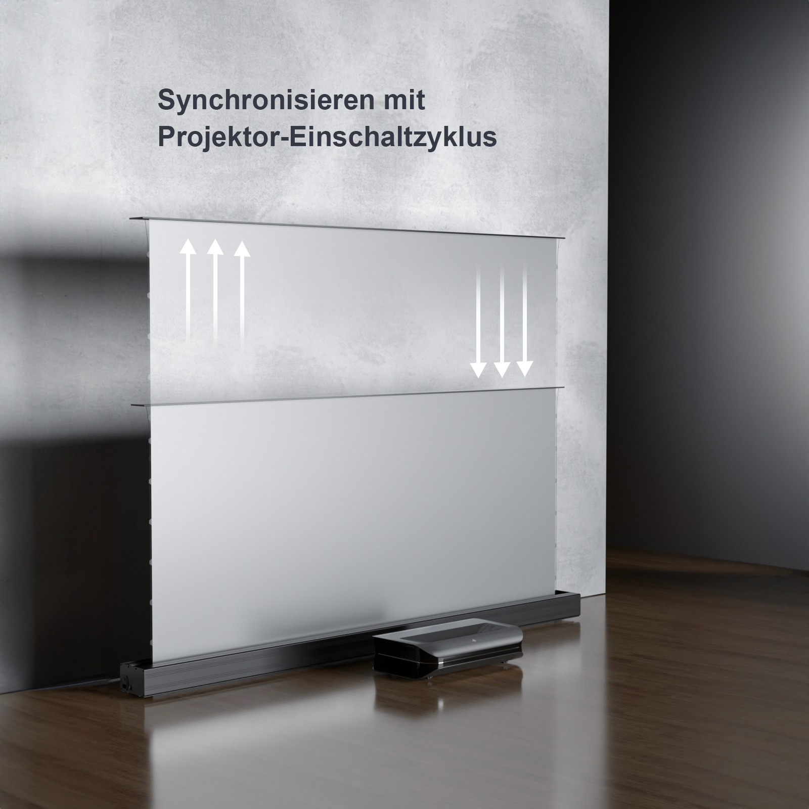 AWOL Vision motorisierte beamer leinwand elektrisch mit automatischer Synchronisierung zum Projektor.