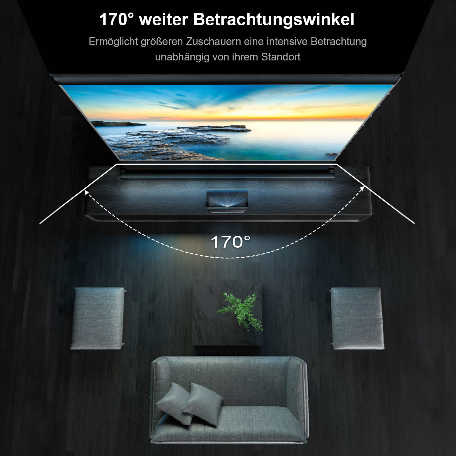 AWOL Vision Cinematic+ beamer leinwand elektrisch mit 170 Grad Betrachtungswinkel für große Räume.