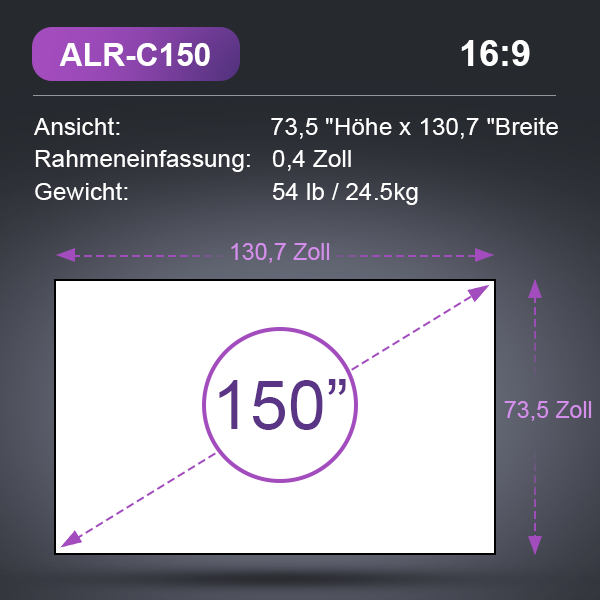 AWOL Vision ALR-C150 Leinwand mit 150 Zoll und Maßen für Ultrakurzdistanz Beamer.