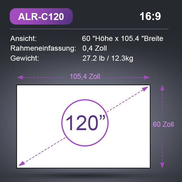 AWOL Vision ALR-C120 Leinwand mit 120 Zoll Bilddiagonale und 16:9 Format für Heimkino.