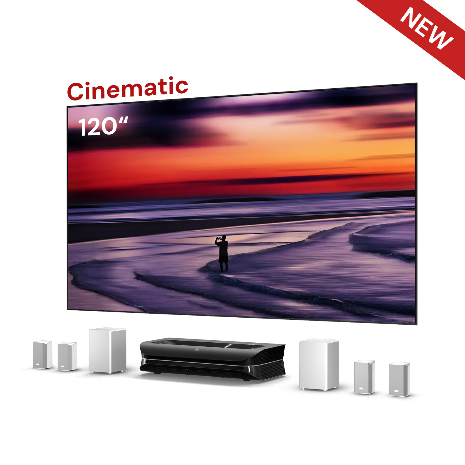 AWOL Theater 3000X mit 120 Zoll Cinematic ALR Leinwand für großes Heimkino mit sattem Klang.