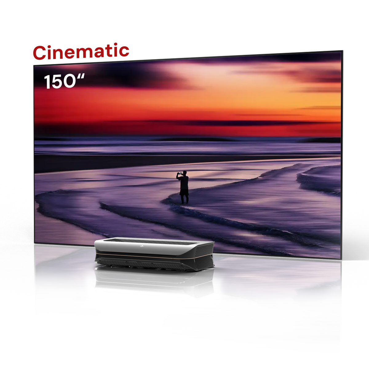 4K Dolby Vision Beamer LTV‑3500 Pro mit 150″ ALR Leinwand im Heimkino Einsatz mit großflächiger Projektion.