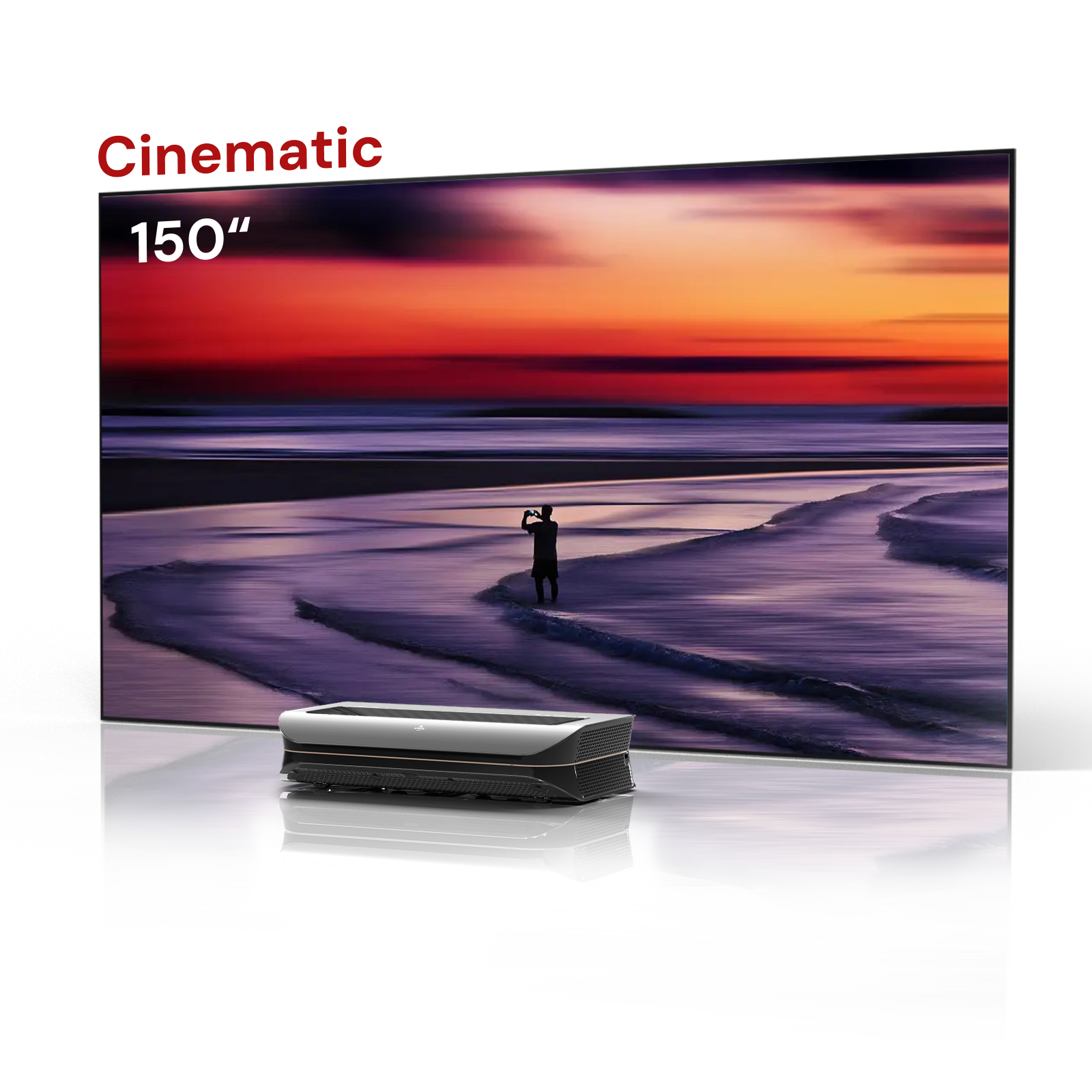 4K Dolby Vision Beamer LTV‑3500 Pro mit 150″ ALR Leinwand im Heimkino Einsatz mit großflächiger Projektion.