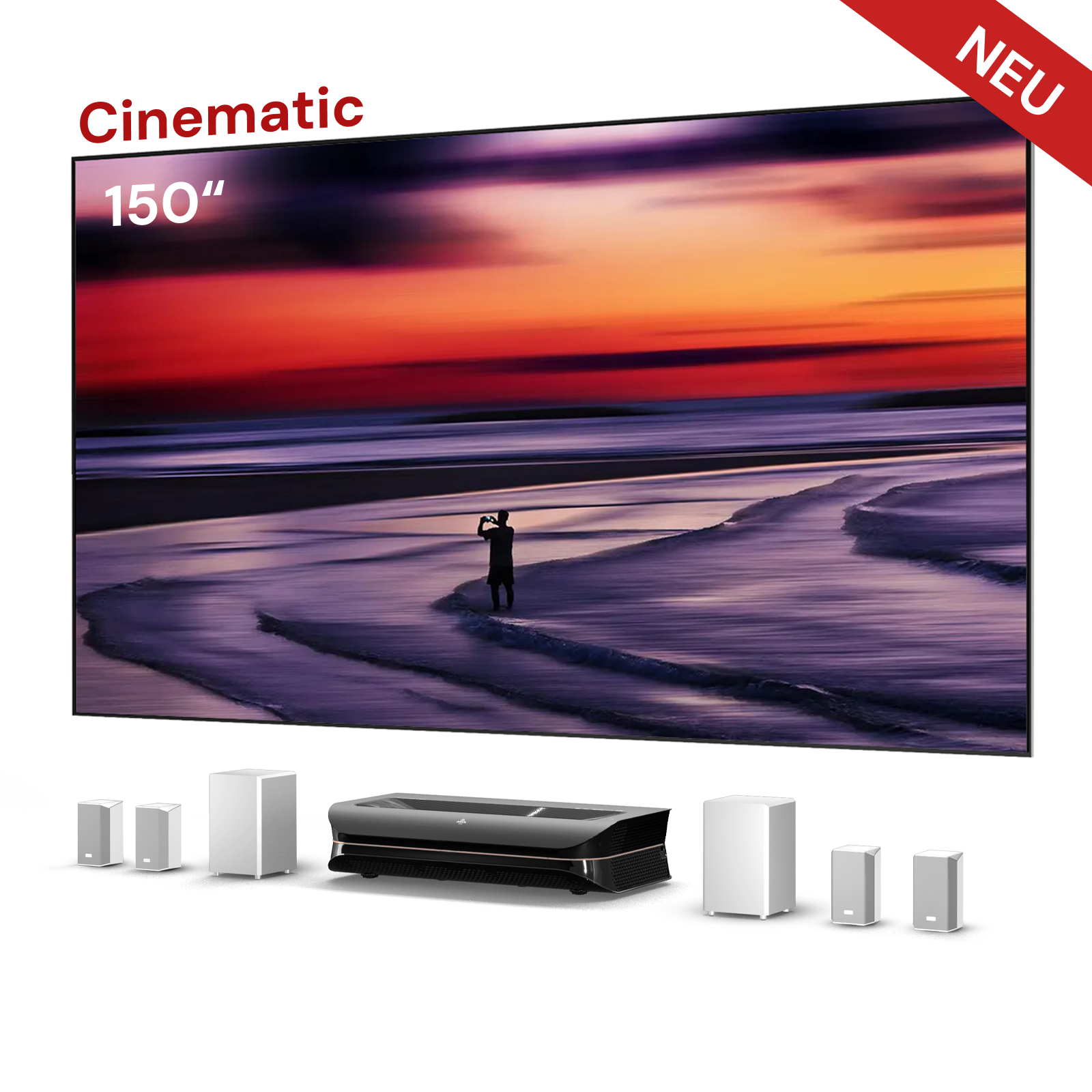 AWOL Theater 3500X Heimkino Paket mit 150″ ALR Leinwand und ThunderBeat 4.2.2 Sound.