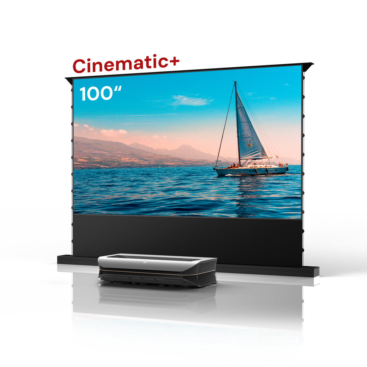 LTV-3500 Pro Projektor mit 100 Zoll Cinematic+ Bodenleinwand für Heimkino.