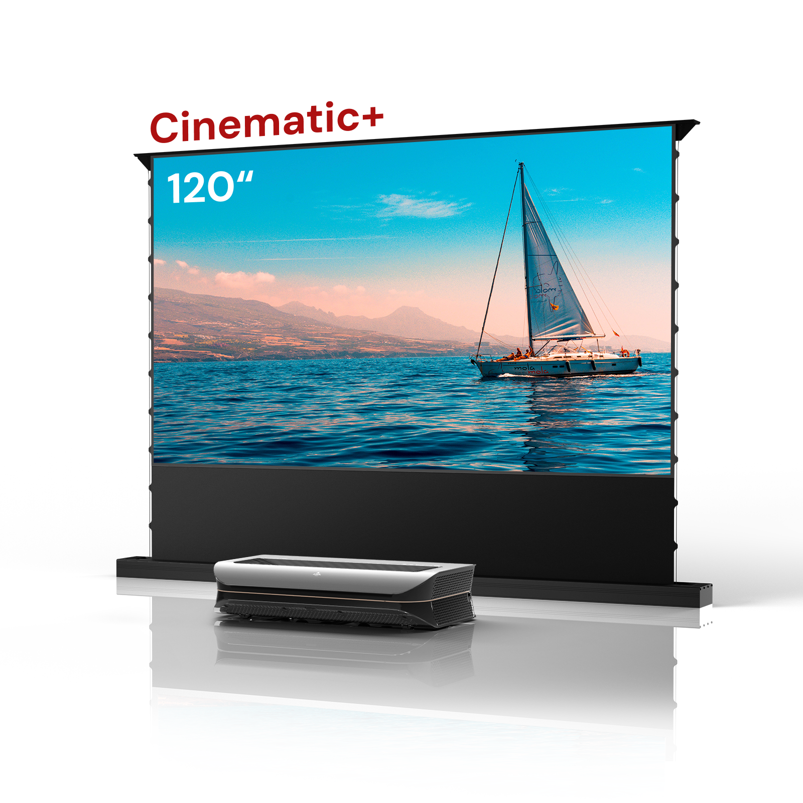 LTV-3500 Pro mit 120 Zoll Cinematic+ Bodenleinwand für immersive Großbild-Erlebnisse.