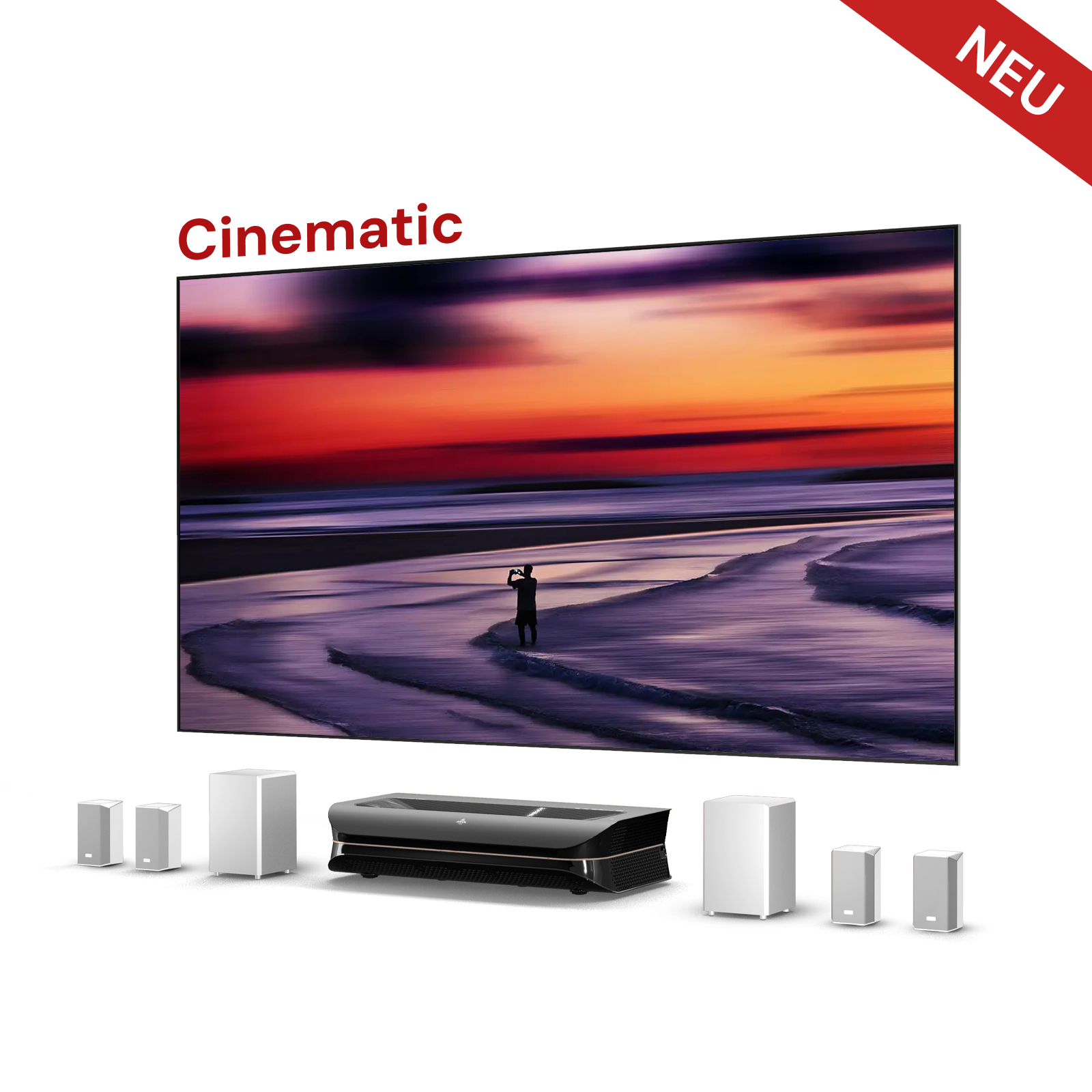 AWOL Theater 3500X Heimkino Paket mit Beamer, ALR Leinwand und ThunderBeat Lautsprechern.
