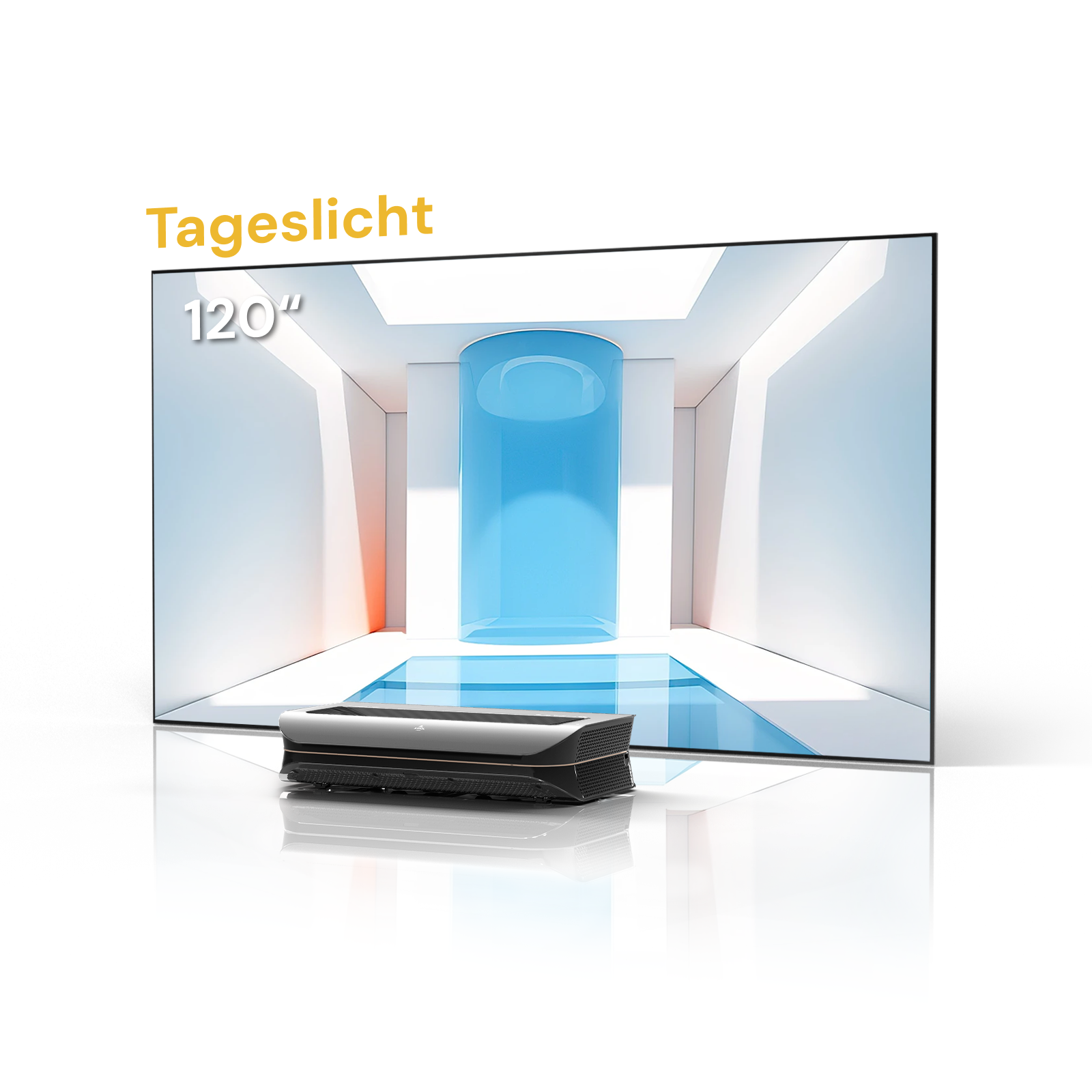AWOL Vision 120 Zoll Beamer und Leinwand für zuhause ideal für die Nutzung bei Tageslicht.