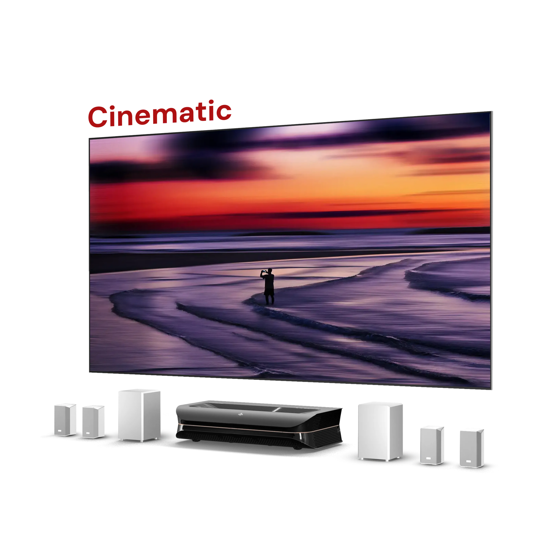 AWOL Theater 3500X Heimkino Paket mit Cinematic Leinwand und Surround Sound System.