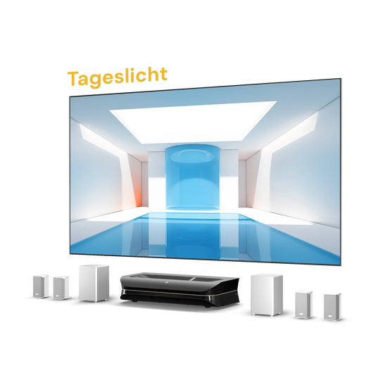 AWOL Theater 3500S Tageslicht Projektor mit Fresnel ALR Leinwand und ThunderBeat Surround System.
