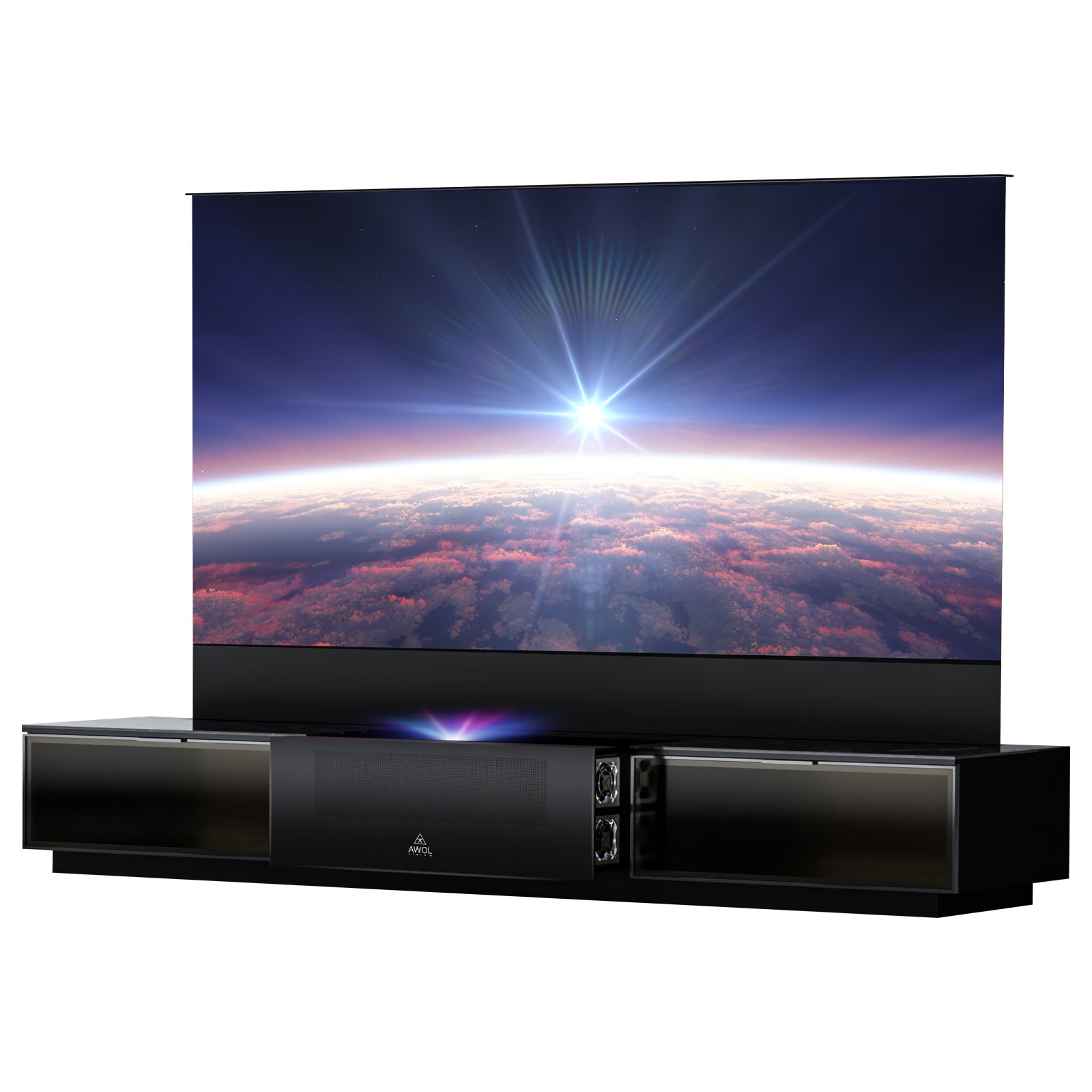 AWOL Vision Vanish Laser TV 150 Zoll ausfahrbarer Fernseher mit kontraststarker Ultrakurzdistanz ALR Leinwand.