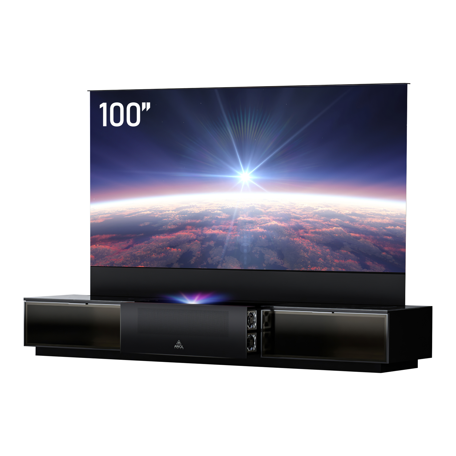 AWOL Vision Vanish Laser TV 100 Zoll ausfahrbarer Fernseher mit präziser ALR Projektionstechnologie.