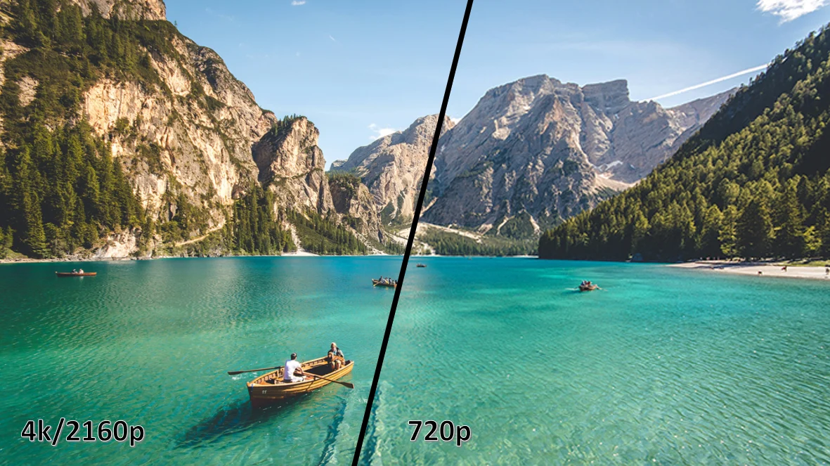 Ein visueller Vergleich, der die deutlich höhere Bildschärfe der 4K/2160p-Auflösung gegenüber der unschärferen 720p-Auflösung zeigt.