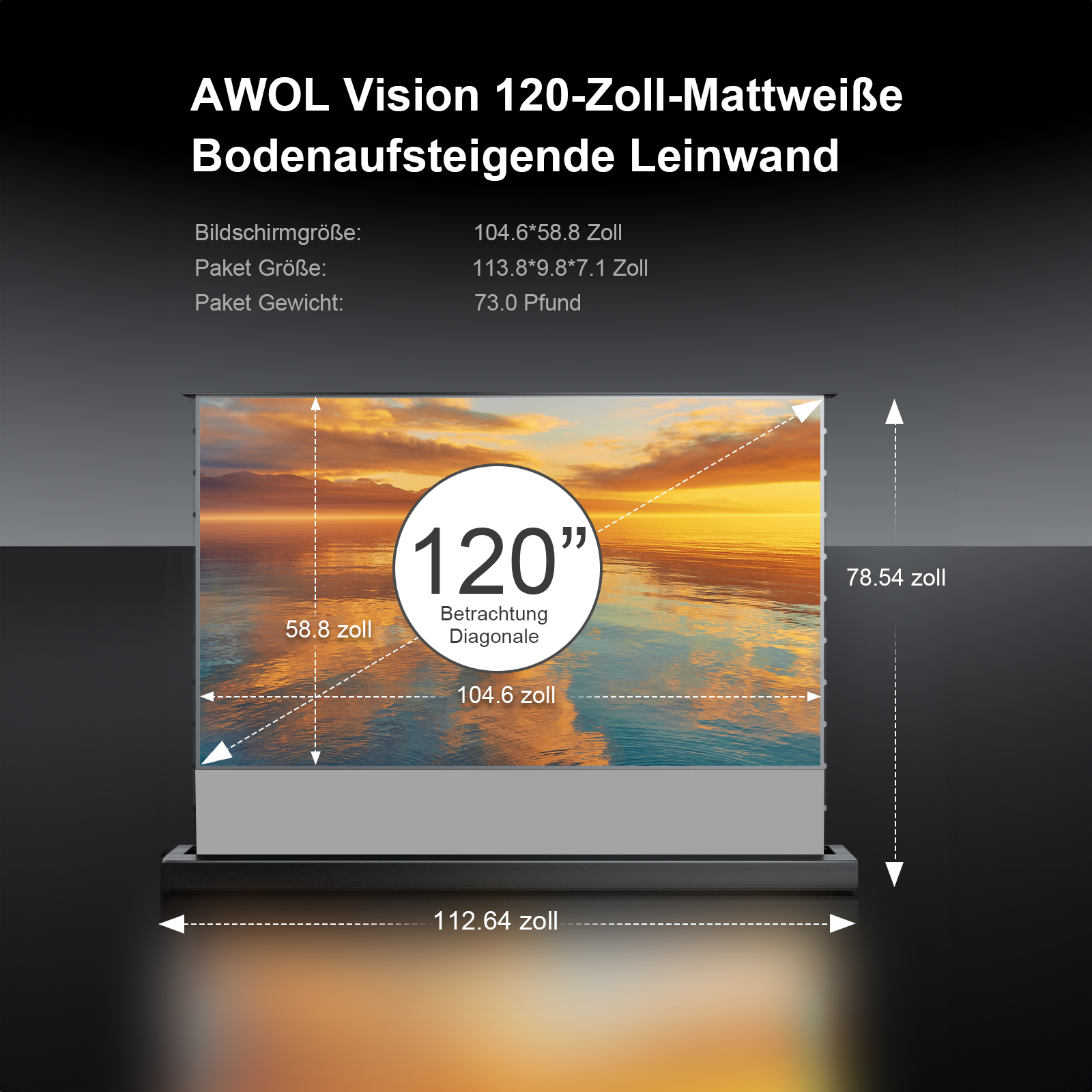 100" -120" Mattweiße Bodenaufsteigende Leinwand