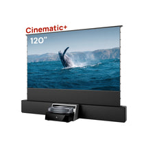 AWOL Vision Aetherion Max Beamer mit 120 Zoll Cinematic+ Bodenleinwand und UST RGB Station für ein Premium-Heimkino. 