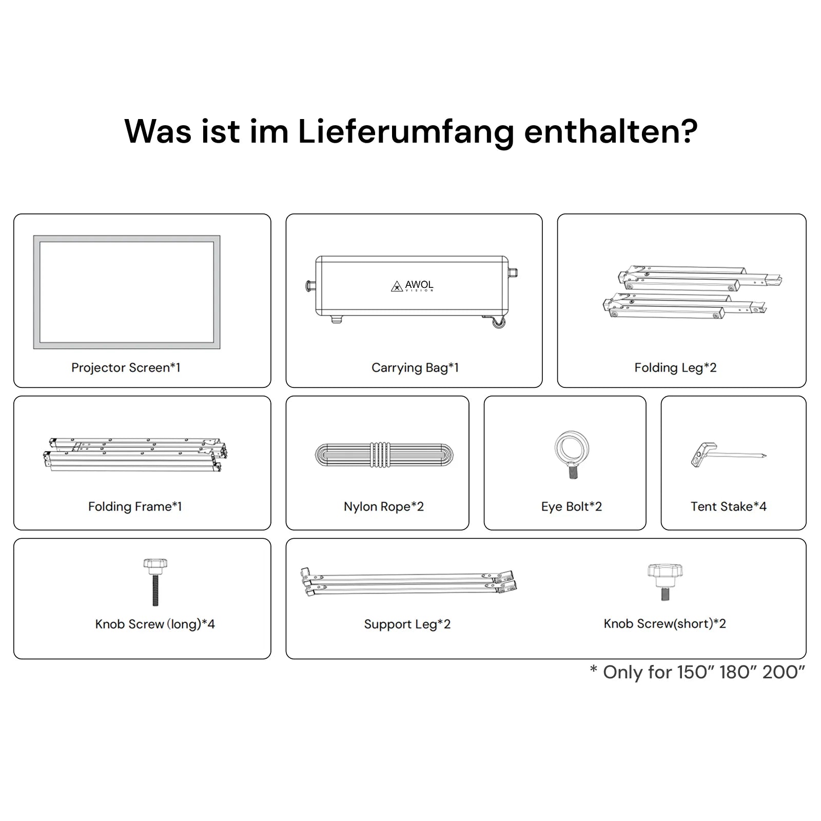 120‘’-200‘’ Awol Vision Tragbare faltbare Mattweiße Leinwand für den Außenbereich