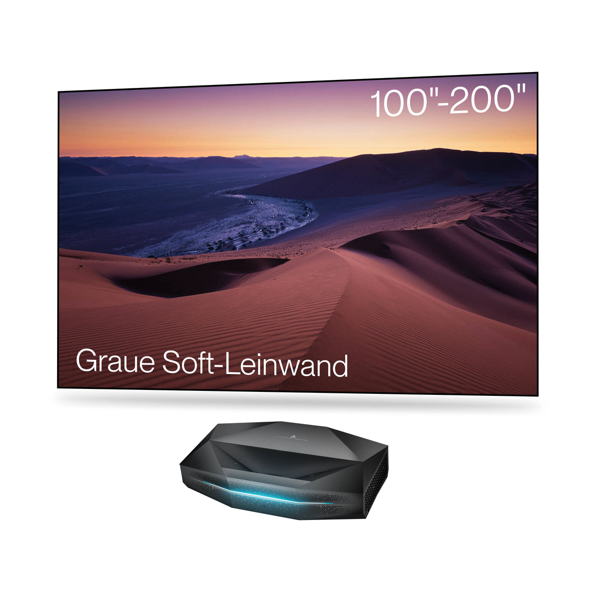 Aetherion Pro + 100''–200'' CineContrast Fixed-Frame-Leinwand in Soft-Grau