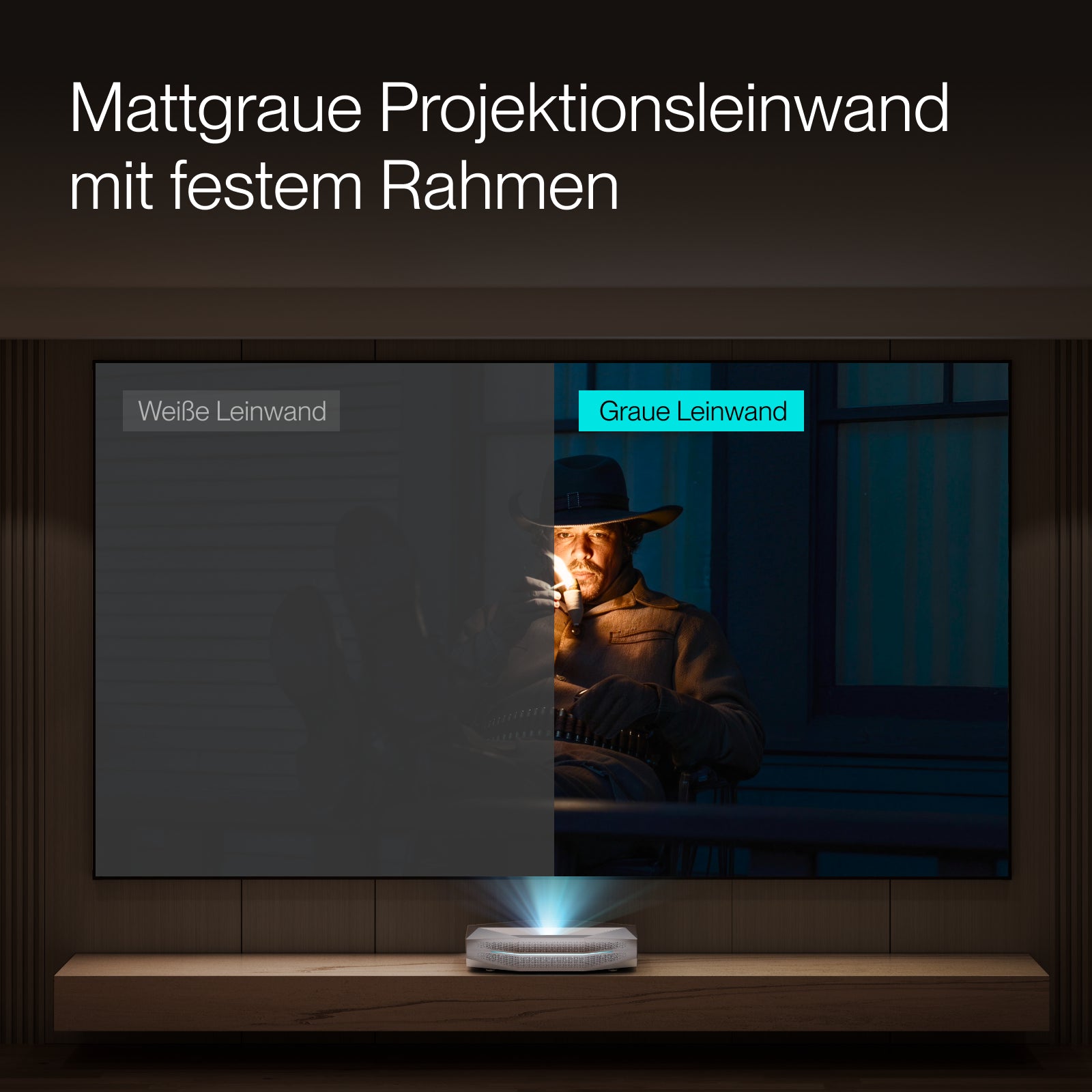 100''–200'' CineContrast Fixed-Frame-Leinwand in Soft-Grau