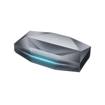 AWOL Vision Aetherion Max 4K RGB laser ultra-short-throw projector with geometric design and illuminated front line.